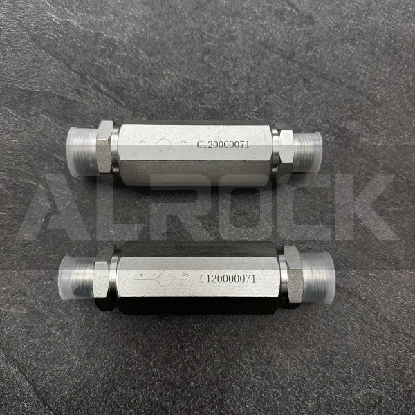 4120009335, C1200000071 Check Valve for Rock Drill Jumbos – 350 bar, 100 L/min, NBR Seals, ISO 5781 Compliance